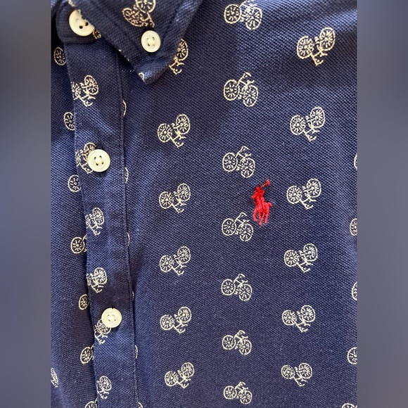 Polo by Ralph Lauren Knit Cotton Oxford Navy Blue Shirt Bicycle Print Boy Size 6 - Picture 6 of 9